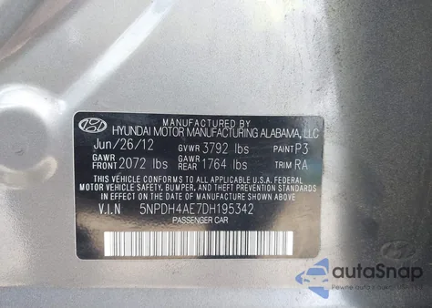 2013 Hyundai Elantra Gls from USA, damaged, VIN 5NPDH4AE7DH195342